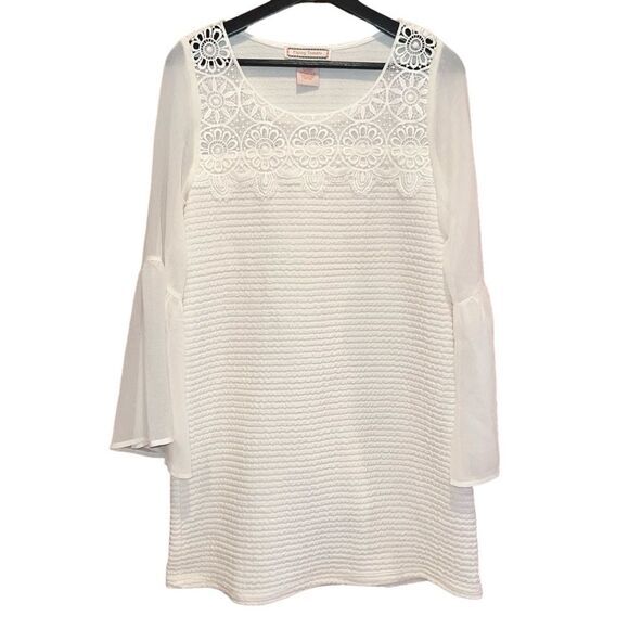 Flying Tomato Mini Dress Size M Cream Sheer Bell Sleeve - Picture 1 of 11